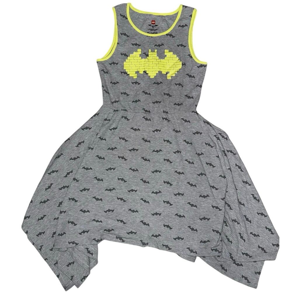 LEGO the Batman Girls Dress size XL 14/16 Sleeveless Bat Print Dress Gray